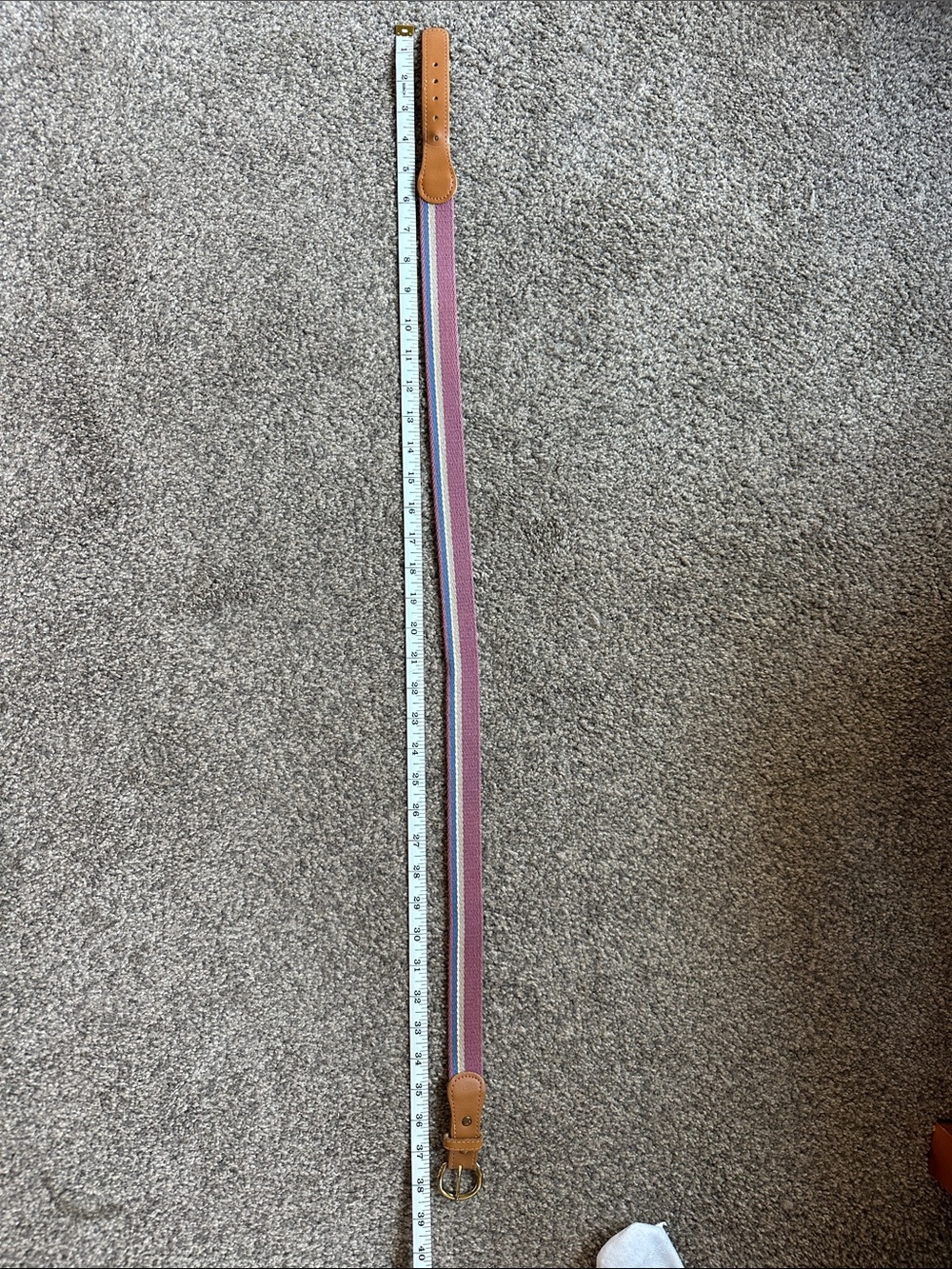 Striped Pink and Blue Canvas Strap with Leather Ends
